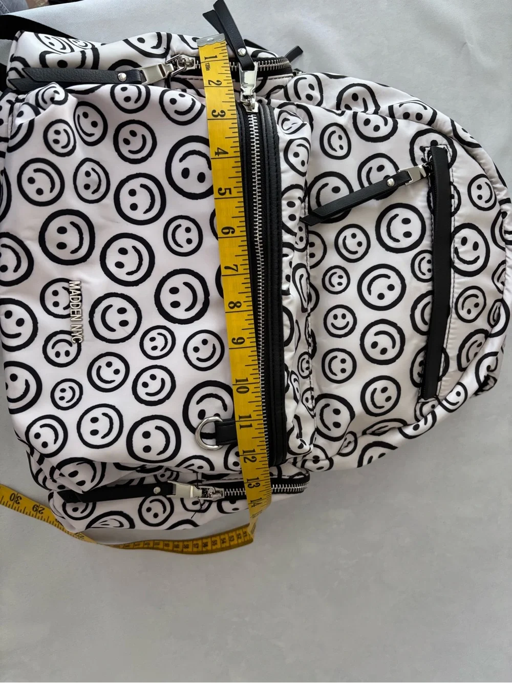Madden NYC nylon backpacks Smiley Print White & Black Backpack - Designer Style